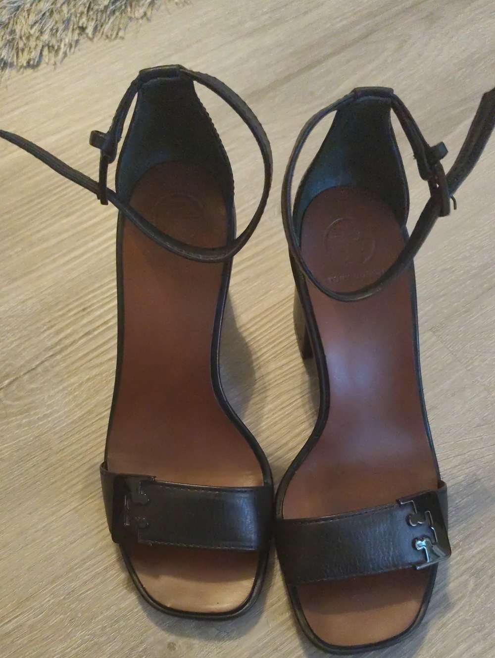 Tory Burch Black Leather Ankle-Strap Block Heels